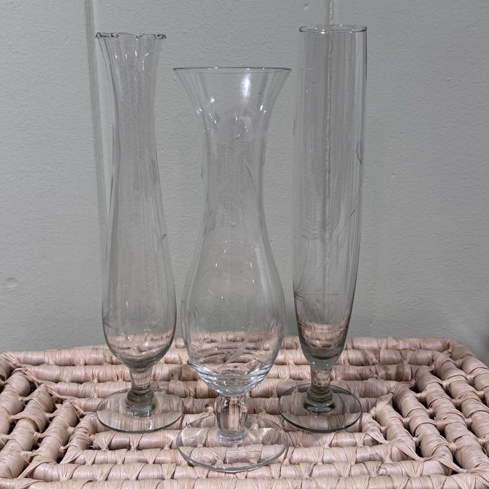 Set of 3 Vintage Princess House Heritage Crystal Bud Vases 9", 9.75", 10" Flower